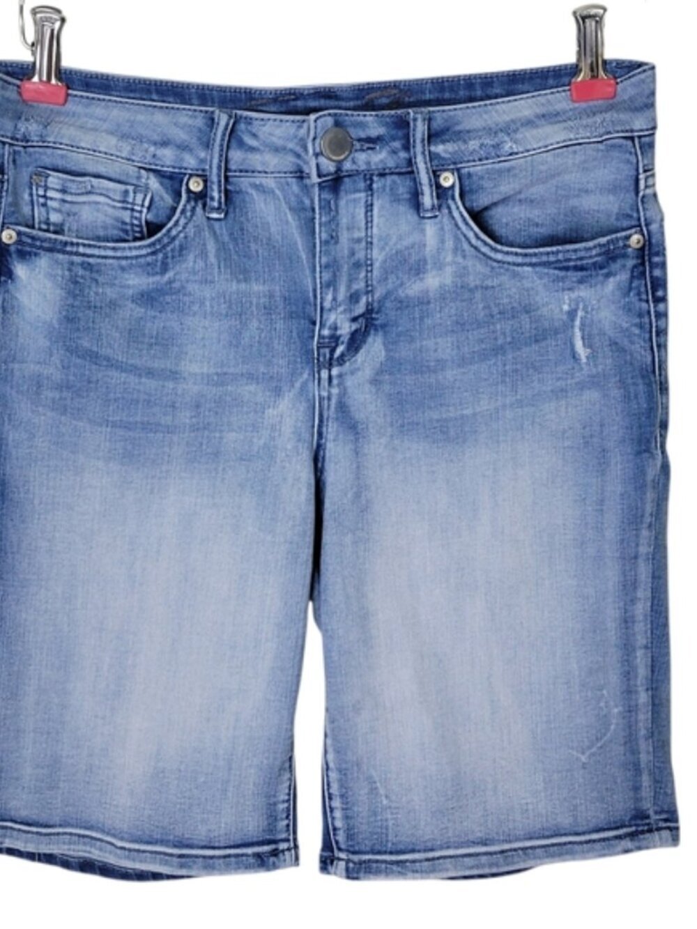 Seven7 Jean Shorts Women Size 8 Slightly Distressed Denim Bermuda Stretch - Picture 2 of 14
